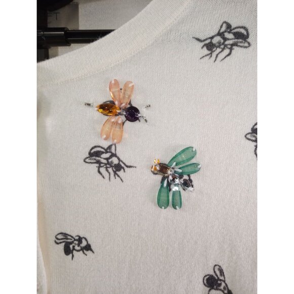 Loft Outlet Women's Cream Black Bumble Bee Cardigan 100% Cotton Size Medium - Picture 5 of 7